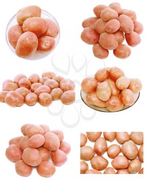 Collage of Young pink potato. Isolated over white