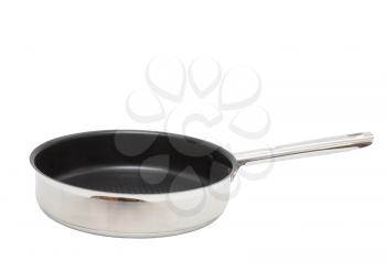 Frying pan, which made of stainless steel. Isolated over white