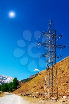 Power line high in the mountains. Elbrus 