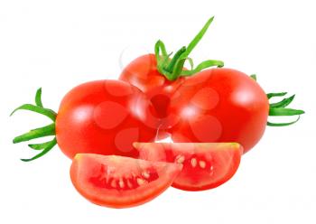 Lush cutting tomatoes . Isolated over white.