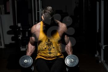 bodybuilder posing with dumbbells