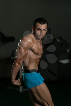 Body Builder Performing Side Triceps Poses