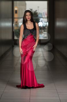 Glamorous Young Woman In Elegant Retro Style Dress