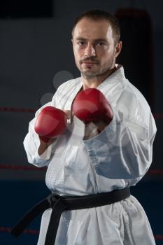 Young Man Practicing His Karate Moves - White Kimono - Black Belt