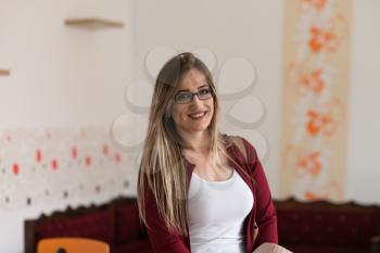 Portrait Of An Caucasian College Student Woman Looking In The Camera