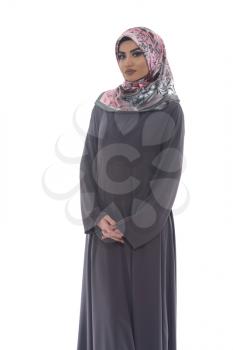 Young Muslim Woman In Head Scarf With Modern Clothes - Isolated On White