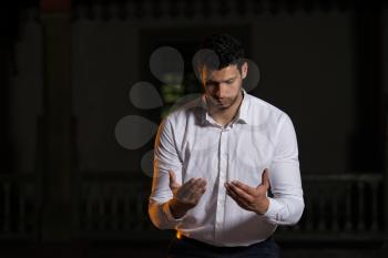 Adult Muslim Man Is Praying In The Mosque