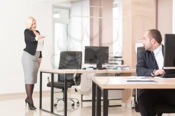 Young Business Man And Woman Work In Modern Office On Computer - Coworker is Yelling on Partner