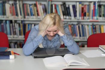 Young Woman Student Feel Bored While Trying to Studying Entry Exams to University or College