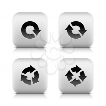 4 icon set with arrow sign (volume 04). Series in a stone style. Rounded square button with black shadow and gray reflection on white background