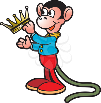 Royalty Free Clipart Image of a Monkey Playing with a Crown
