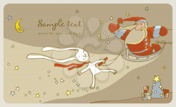 White Rabbit and Santa Claus in a sleigh