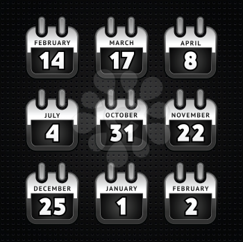 Set web calendar icons, metal surface - first