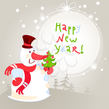 Snowman with Christmas tree - greeting card. 10eps. Can be used like a Christmas card