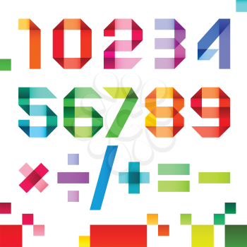 Spectral numbers folded of paper ribbon colour - Arabic numerals, vector illustration