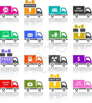 Set of truck colored icons, vector illustration