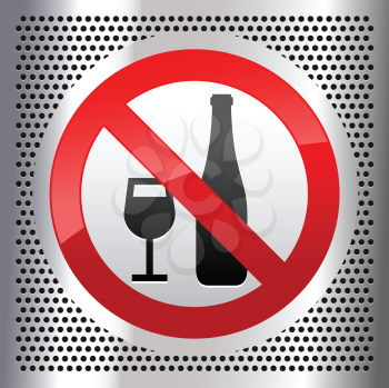 Symbol alcohol on a metallic perforated stainless steel sheet