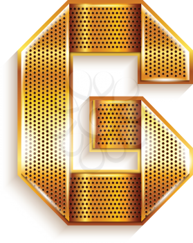 Font folded from a metallic gold perforated ribbon - Letter G. Vector illustration 10eps.
