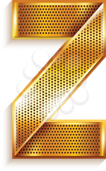 Font folded from a metallic gold perforated ribbon - Letter Z. Vector illustration 10eps.
