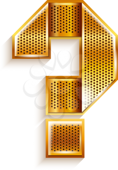 Font folded from a metallic gold perforated ribbon - Question mark, vector illustration 10eps.