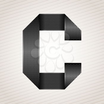 Font from folded metallic ribbon - Latin letter C. Vector 10eps