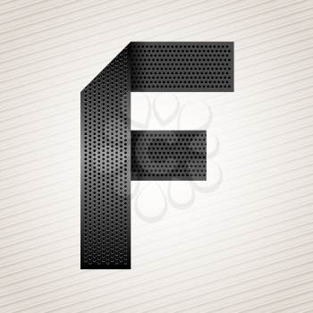 Font from folded metallic ribbon - Latin letter F. Vector 10eps