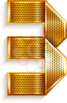 Arabic numeral folded from a metallic perforated golden ribbon  - Number 3 - three, vector illustration 10eps
