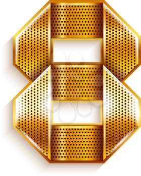 Arabic numeral folded from a metallic perforated golden ribbon  - Number 8 - eight, vector illustration 10eps