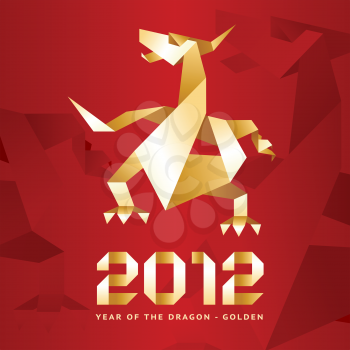 Origami Dragon, 2012 Year - Red&Gold, vector