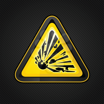 Hazard warning triangle explosive sign on a metal surface