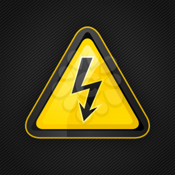 Hazard warning triangle high voltage sign on a metal surface, 10eps
