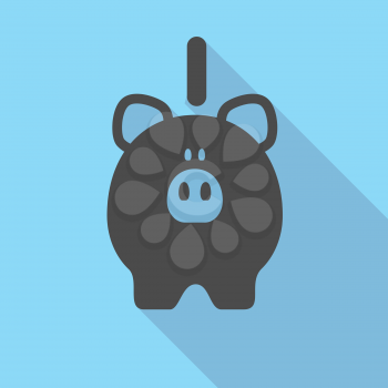 Black piggy bank on a colored square