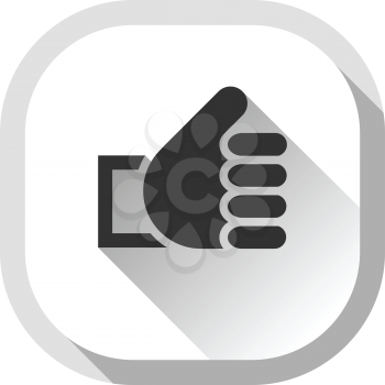 Thumb up, gray square button, hand with shadow