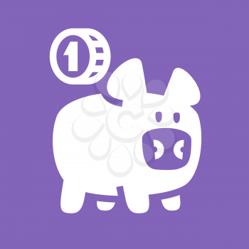 White piggy bank on a violet square