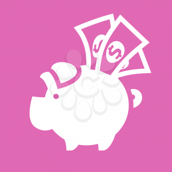 White piggy bank on a pink square