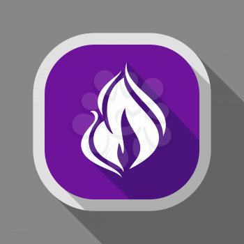 Fire flame, icon with shadow on a rounded square button