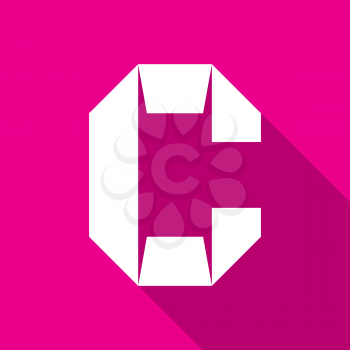 Alphabet paper cut white letter C, on color square