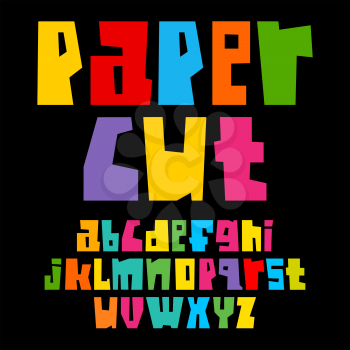 Colorful paper cut alphabet. Cutout letters, lowercase, vector illustration