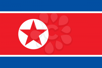 Flag of North Korea. Rectangular shape icon on white background, vector illustration.