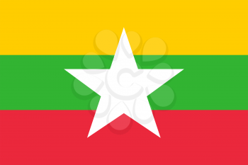 Flag of Myanmar. Rectangular shape icon on white background, vector illustration.