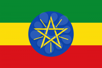 Flag of Ethiopia. Rectangular shape icon on white background, vector illustration.