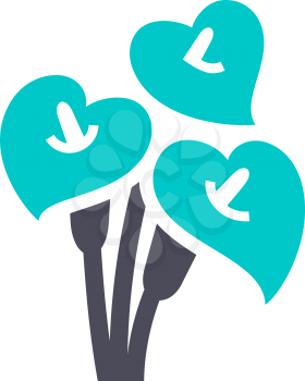 Cala lily flowers, gray turquoise icon on a white background