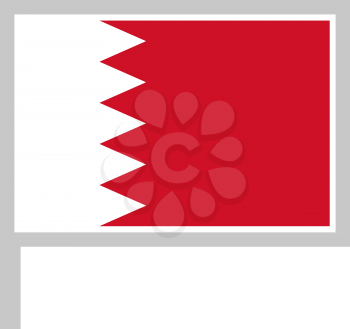 Bahrain flag on flagpole, rectangular shape icon on white background, vector illustration.