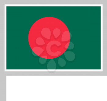 Bangladesh flag on flagpole, rectangular shape icon on white background, vector illustration.