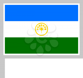Bashkortostan flag on flagpole, rectangular shape icon on white background, vector illustration.