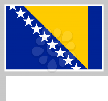 Bosnia and Herzegovina flag on flagpole, rectangular shape icon on white background, vector illustration.