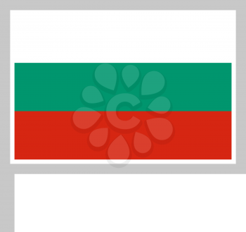 Bulgaria flag on flagpole, rectangular shape icon on white background, vector illustration.