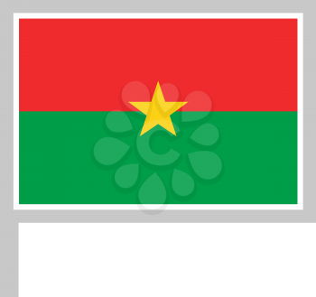 Burkina Faso flag on flagpole, rectangular shape icon on white background, vector illustration.