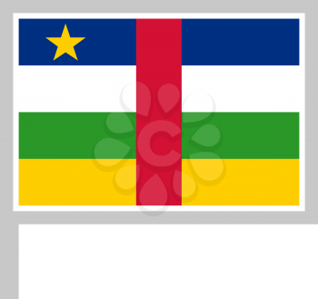 Central African republic flag on flagpole, rectangular shape icon on white background, vector illustration.