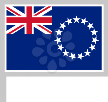 Cook islands flag on flagpole, rectangular shape icon on white background, vector illustration.
